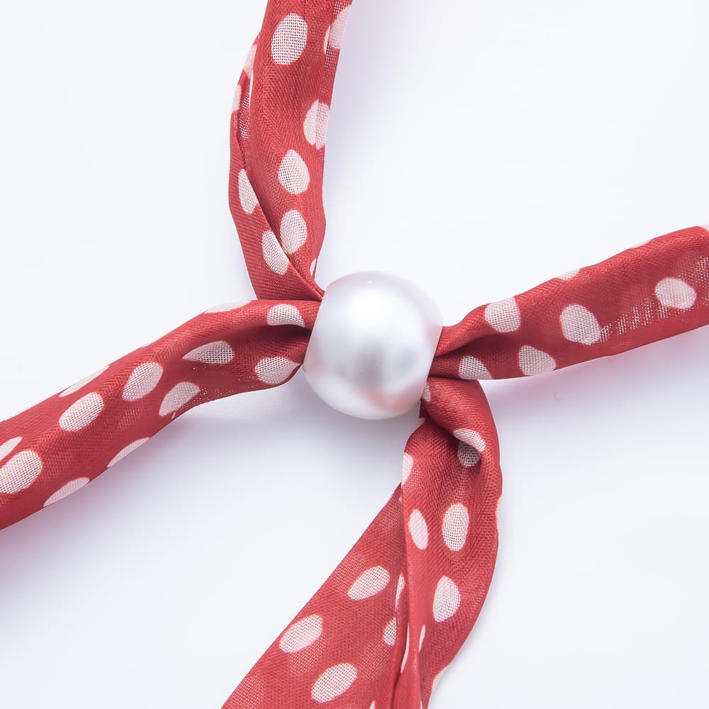 Faux Pearl Slider Beads Polka Dot Chiffon Ribbon Bandana Scarf Necklace | WA-00462 - WA-00463