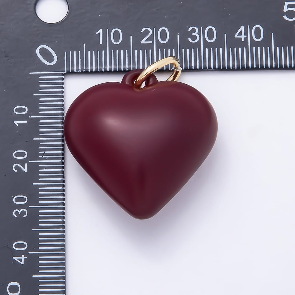 AUNTUMN FALL 18K Gold Filled 34mm Burgundy Red Enamel Resin Chubby Heart Charm | Charms-02396