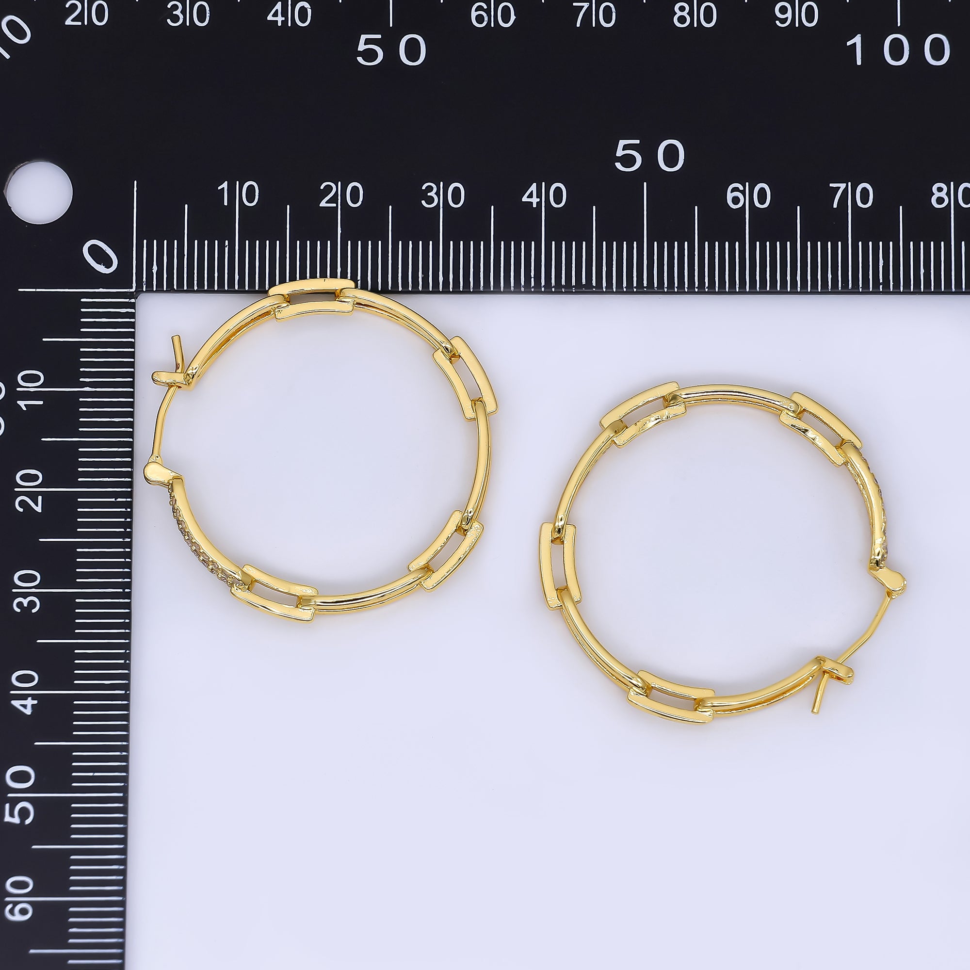 24K Gold Filled 34mm Micro Paved CZ Paperclip Link Latch Hoop Earrings | AI478