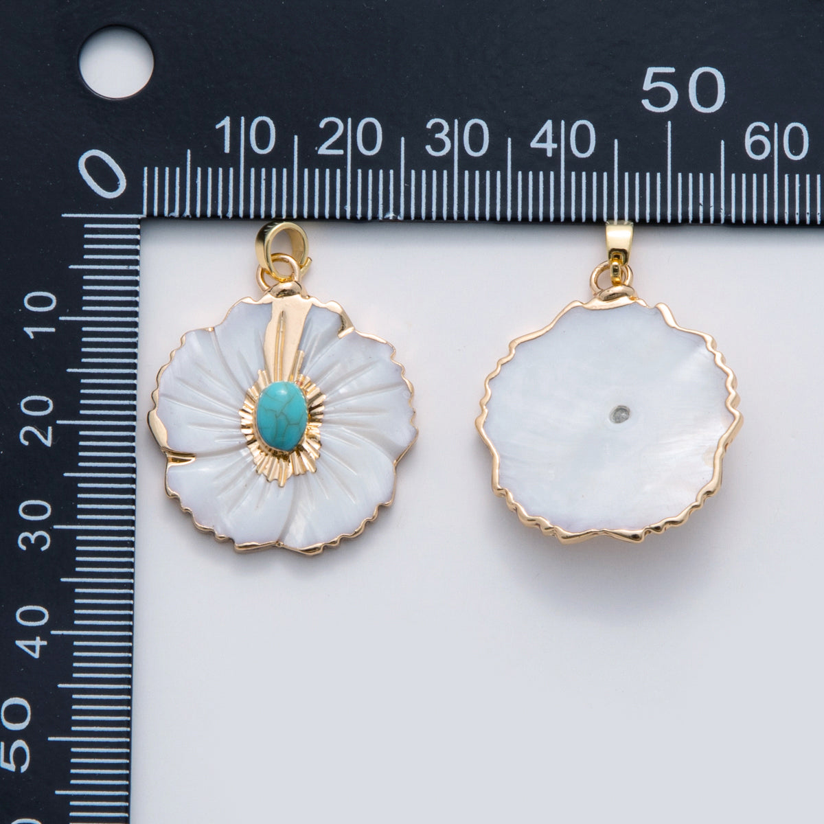 18k gold filled Hibiscus flower Pearl Floral Charm pendant with Turquoise Stone | AH-698