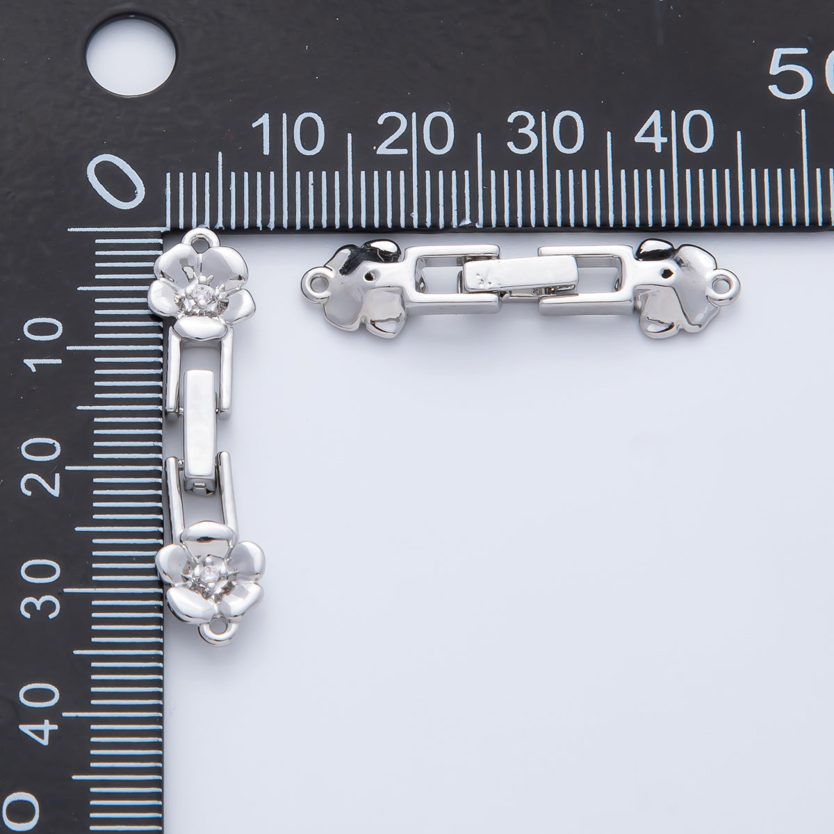 18K Gold Filled 34mm Clear CZ Twin Flower Fold-Over Clasps Closure Finding in Gold & Silver | Z1455