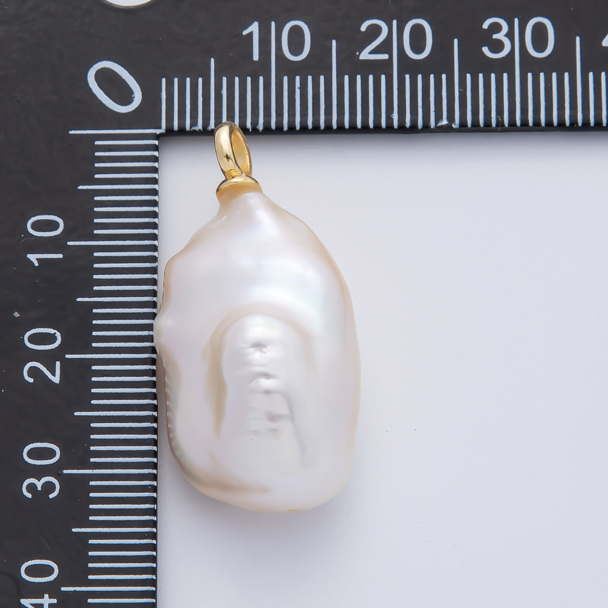 18K Gold Filled 34mm Freshwater Rectangle Baroque Pearl Charm | AF637