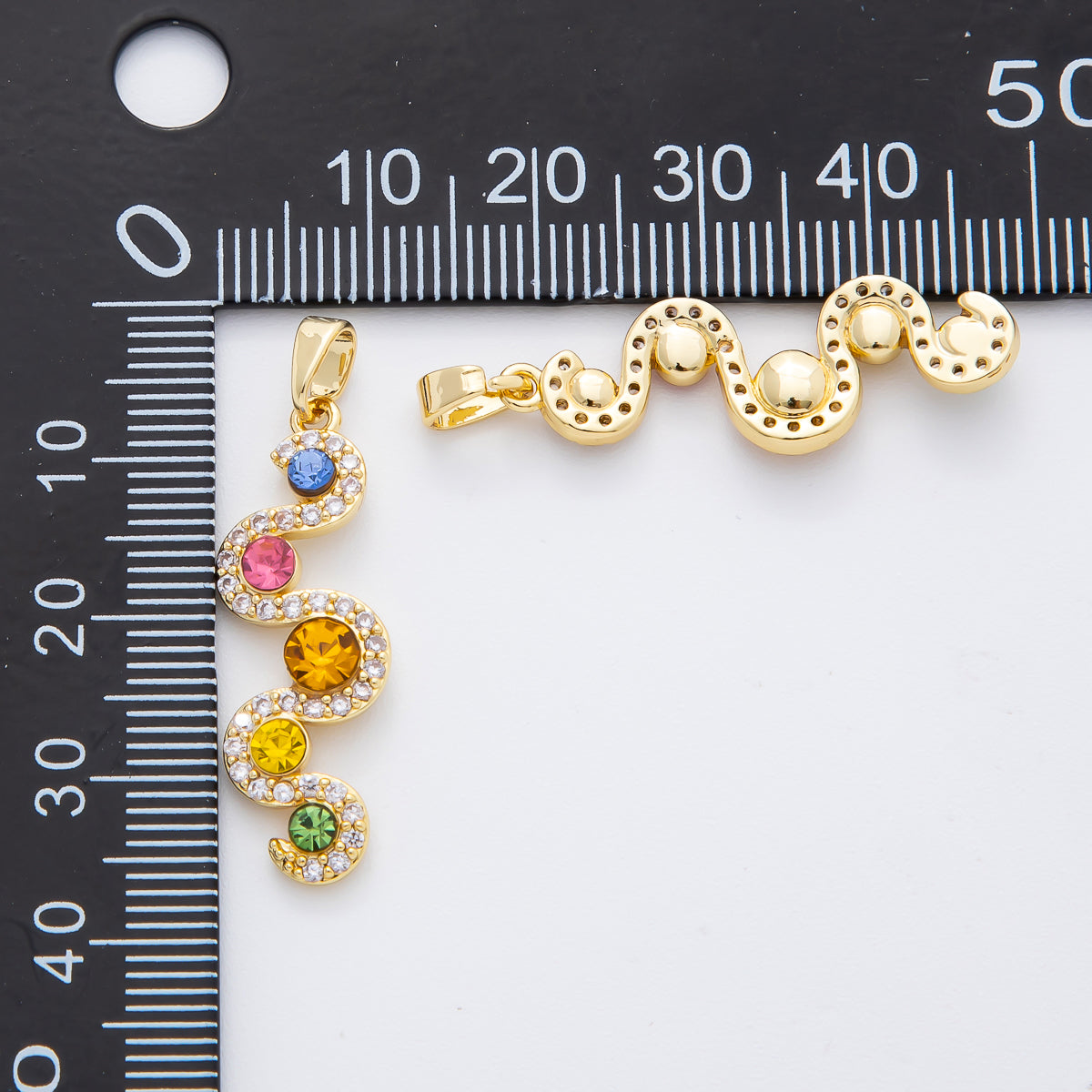 18K Gold Filled 35mm Multicolor Micro Paved CZ Oval Curved Winding Pendant | AF1134