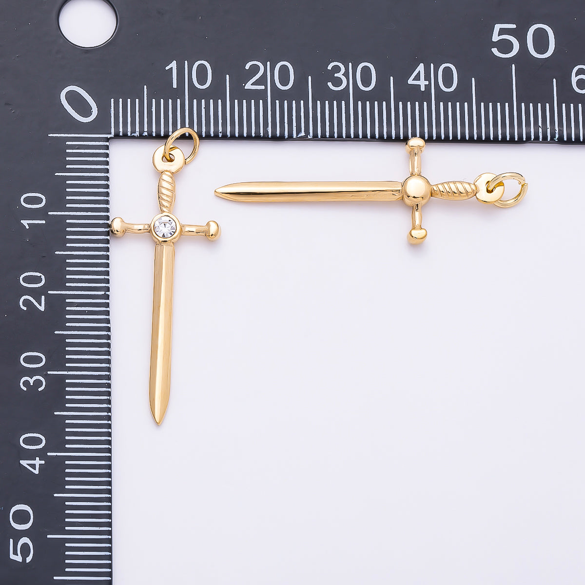 PVD Gold Stainless Steel 35mm Clear CZ Knife Sword Charm | Charms-01328