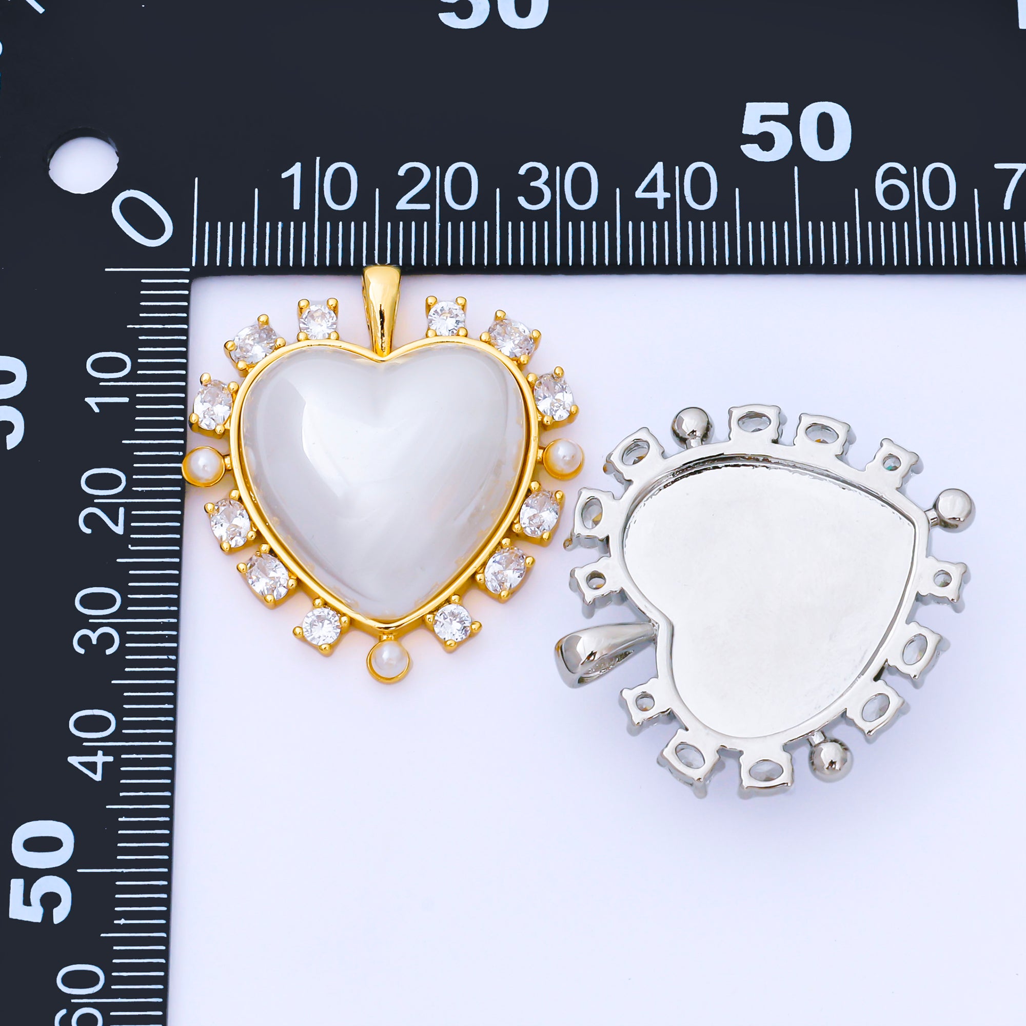 24K Gold Filled 35mm Shell Pearl CZ Cluster Outline Pendant in Gold & Silver | AA1658 AA1689