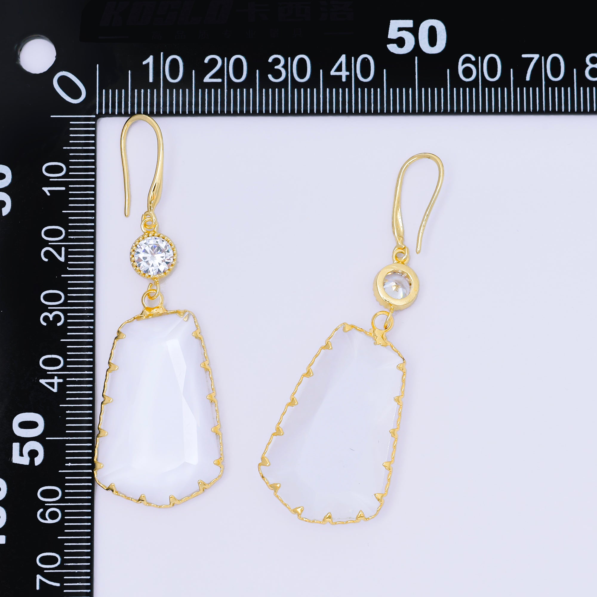 24K Gold Filled 34mm Clear CZ Trapezoid Teardrop Statement Drop Hook Earrings | AB1603