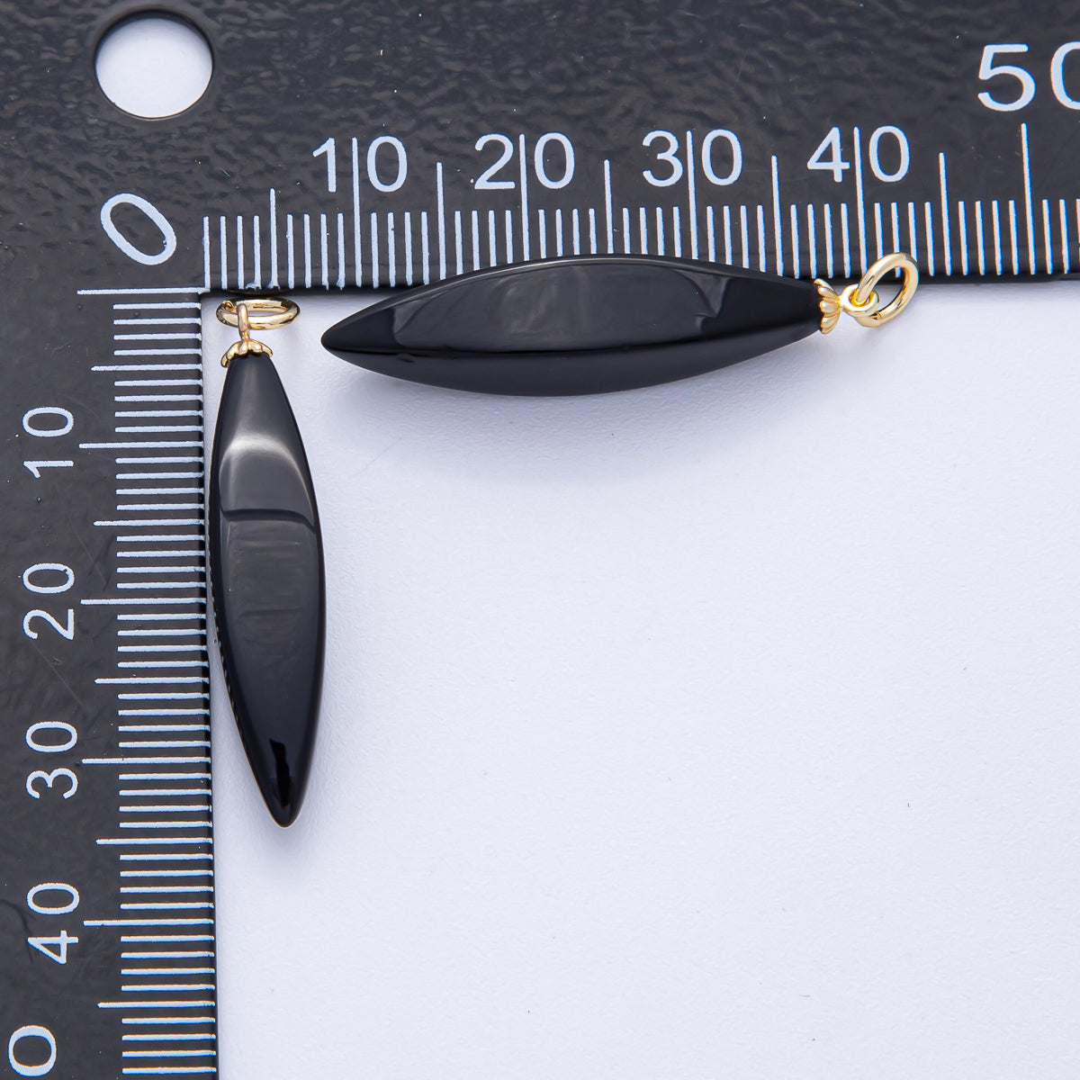 18K Gold Filled 34mm Black Onyx Navette Gemstone Drop Charm | AK051
