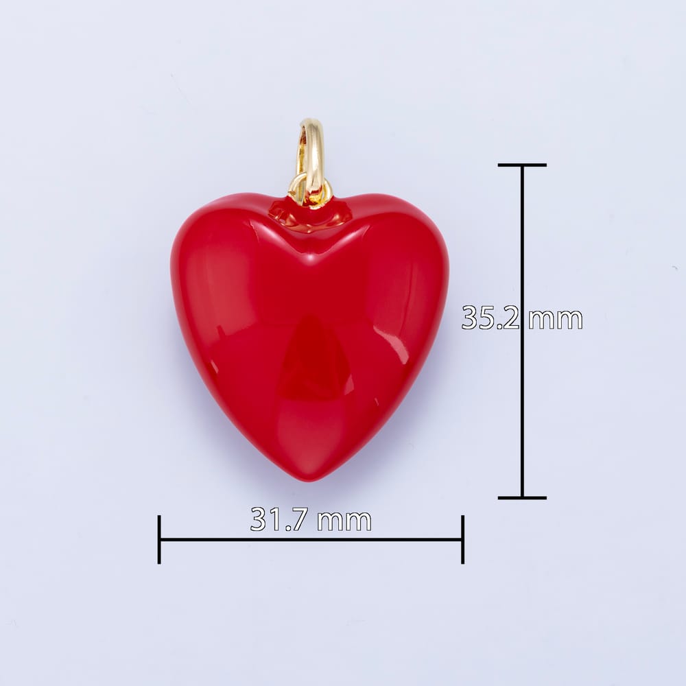18K Gold Filled 35mm Yellow, Red Enamel Chubby Heart Charm | H138 H100