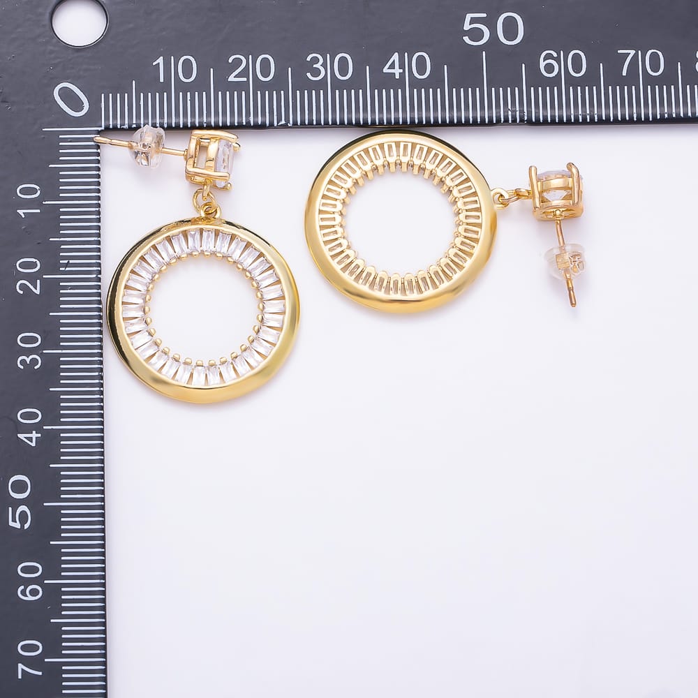 16K Gold Filled 35mm Round Solitaire & Baguette CZ Open Circle Drop Earrings| Earrings-00920 - Earrings-00921