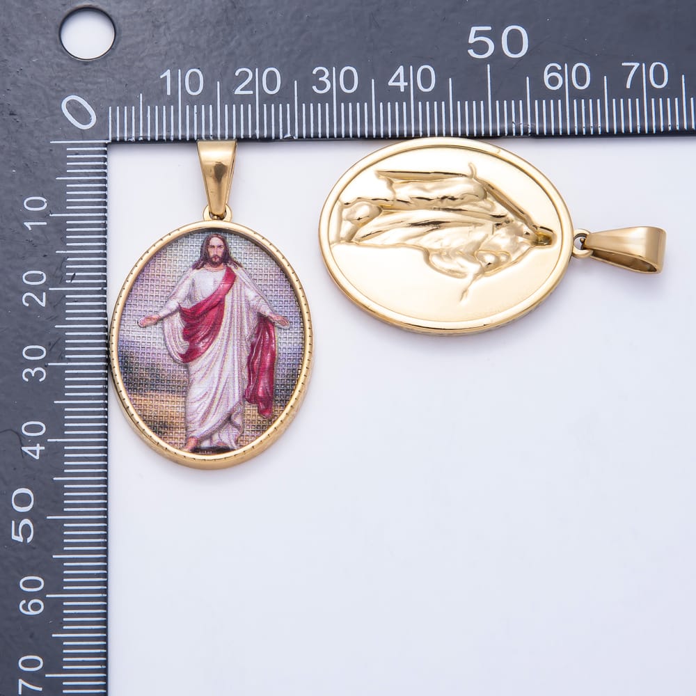PVD Stainless Steel 35mm Oval Religious Jesus Medallion Pendant | Charms-02100