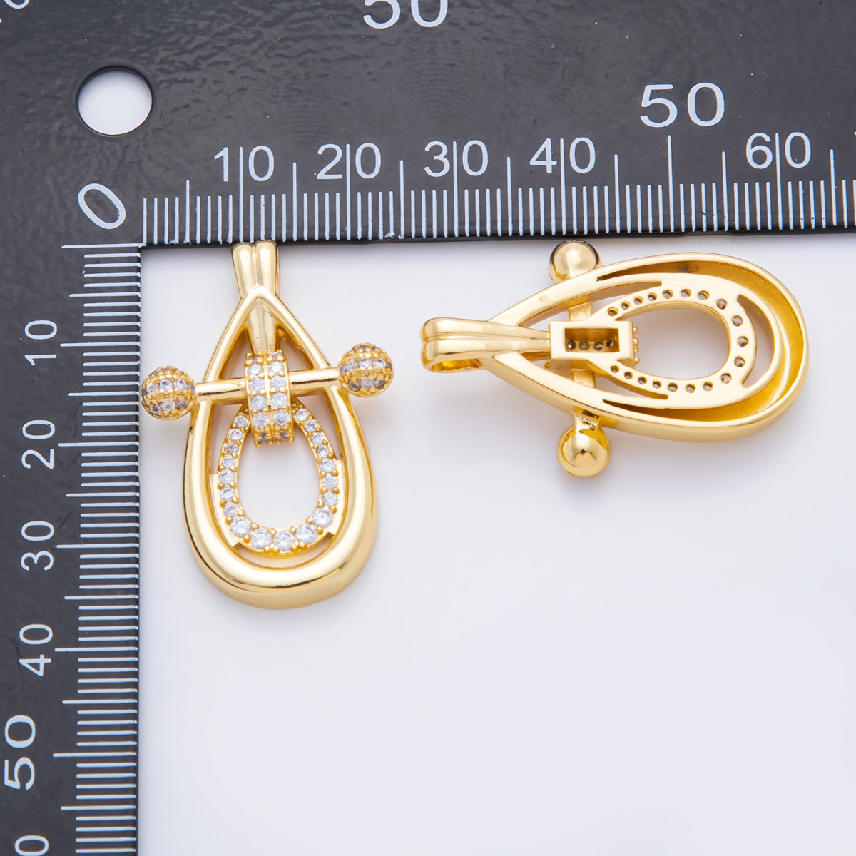 18K Gold Filled 36mm Micro Paved CZ Teardrop Gravity Lock Charm | N304