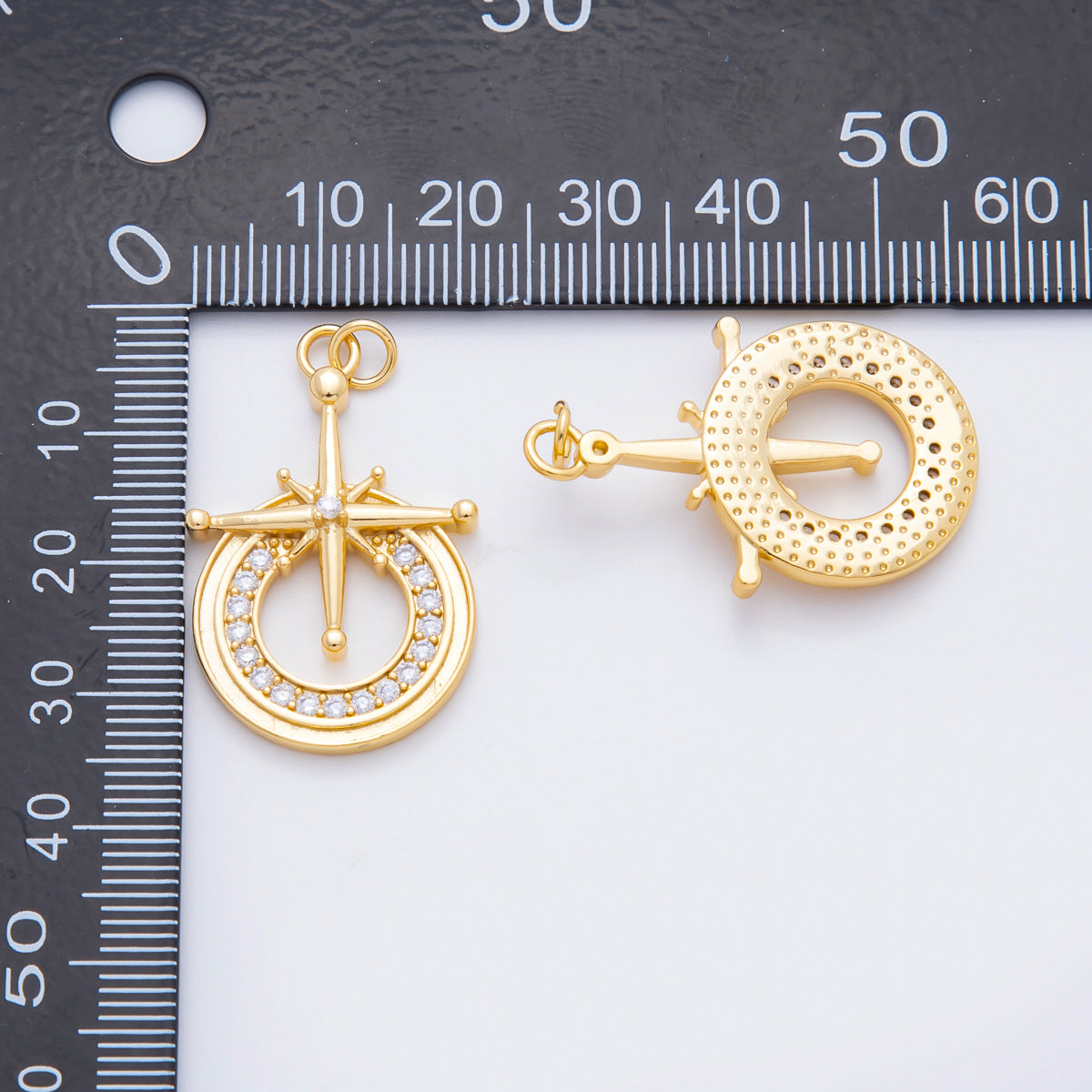 18K Gold Filled 36mm Micro Paved CZ Northern Star Polaris Charm | N259