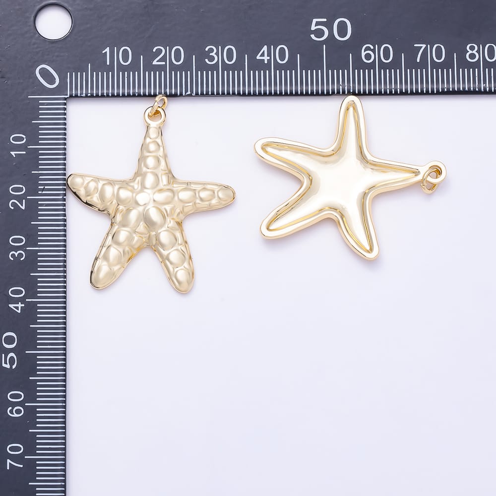 Stainless Steel PVD Gold 36mm Round Textured Minimalist Starfish Pendant | Charms-02235