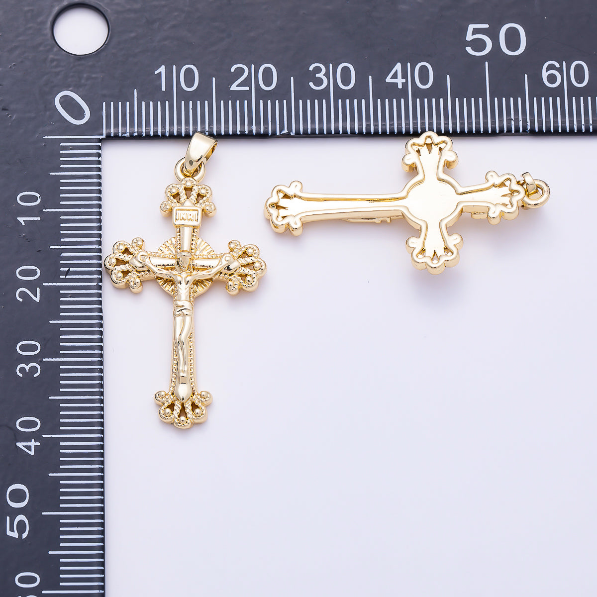 16K Gold Filled 36mm Traditional Crucifix Cross Religious Pendant in Gold & Silver | Charms-01843 - Charms-01844