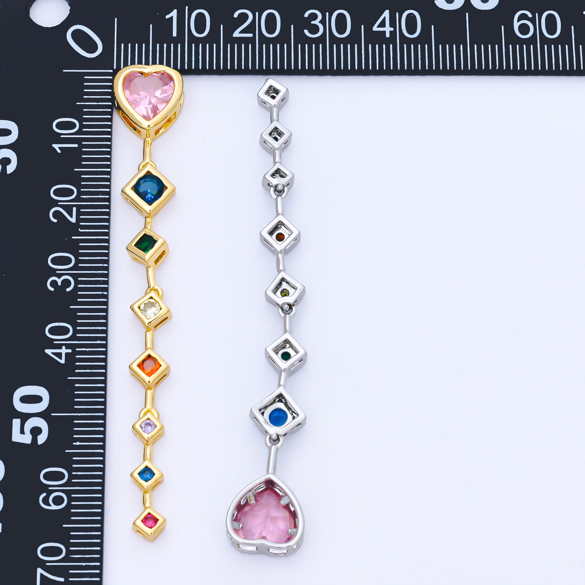 14K Gold Filled Heart Rhombus Multicolor CZ Drop Bead in Gold & Silver | B481
