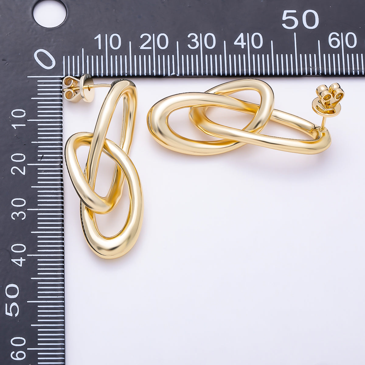 16K Gold Filled 38mm Chunky Interlocking Double Oval Link Drop Earrings | Earrings-00805