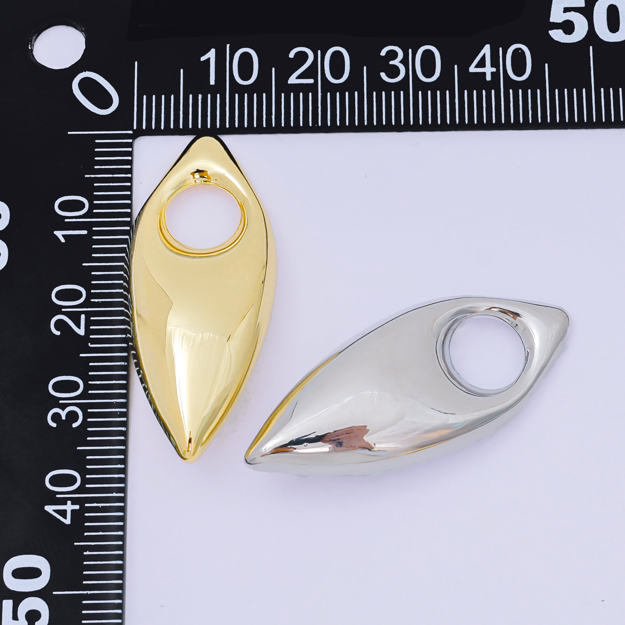 24K Gold Filled 38mm Sharp Leaf-Shaped Teardrop Charm in Gold & Silver | AC-1584