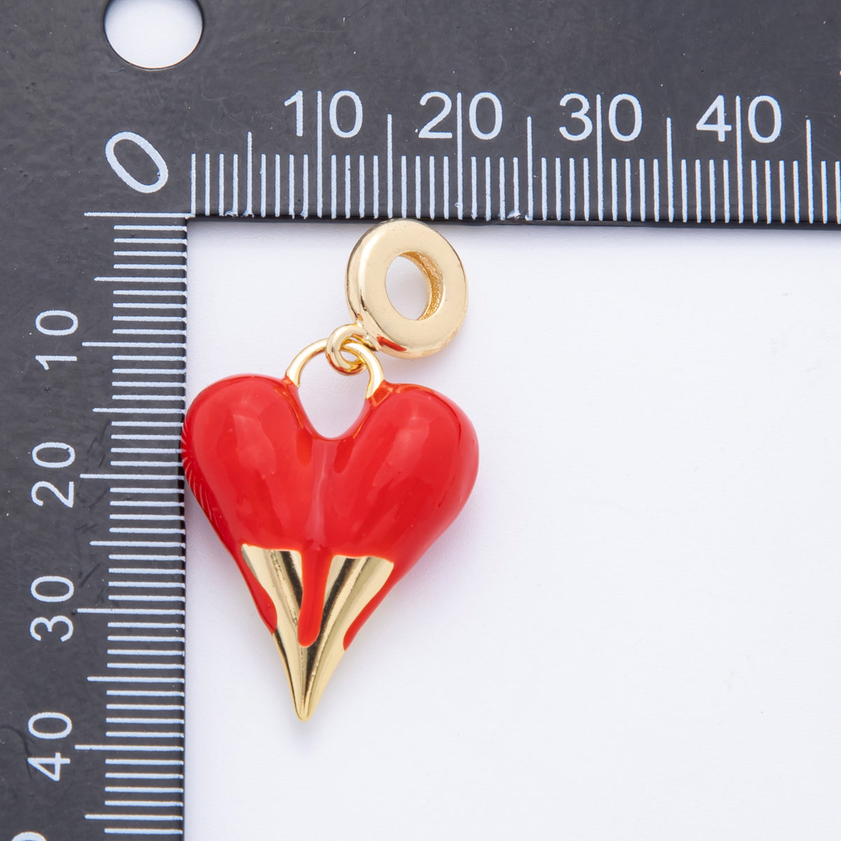 18K Gold Filled Red Enamel Chubby Heart Rondelle Drop Charm | E715