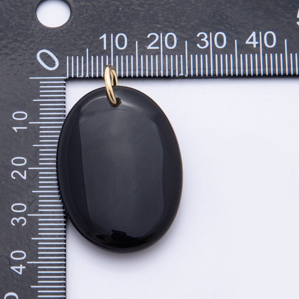 18K Gold Filled 39mm Black Agate Gemstone Oval Bead Charm | E460