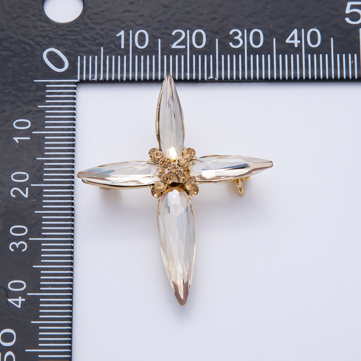 Gold 39mm x 33mm Marquise Rhinestone Tied Cross Pin Brooch | BH-056