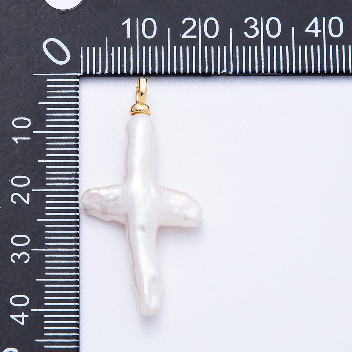 18K Gold Filled 40mm Shell Pearl Irregular Cross Religious Pendant | Charms-00172