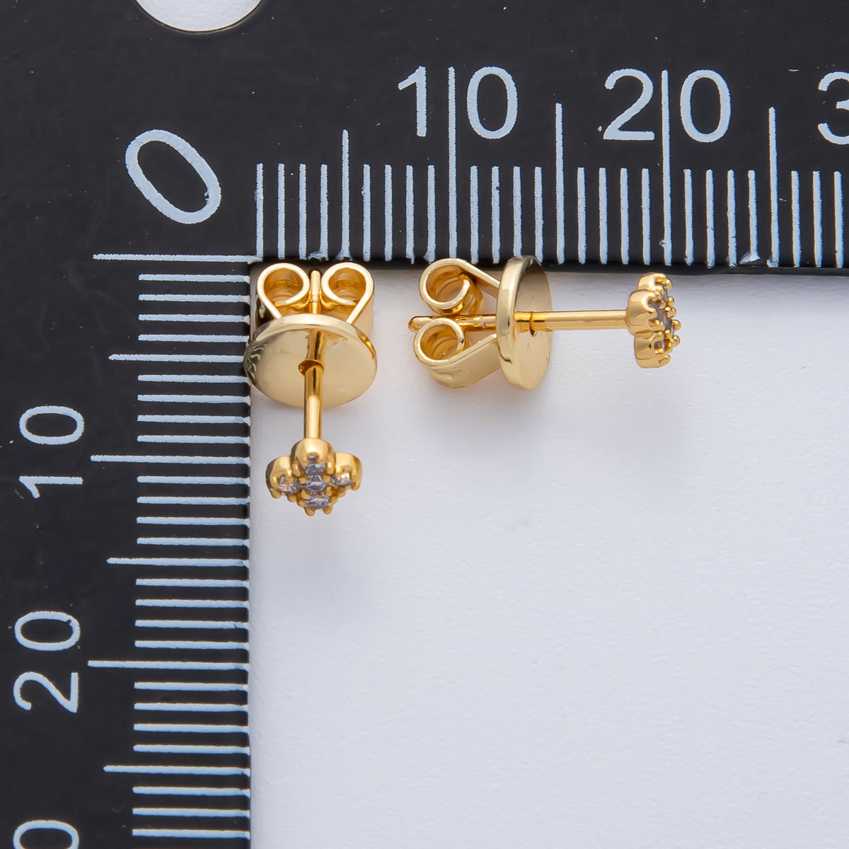 18K Gold Filled 4.5mm Clear CZ Quatrefoil Dainty Stud Earrings | AD1625