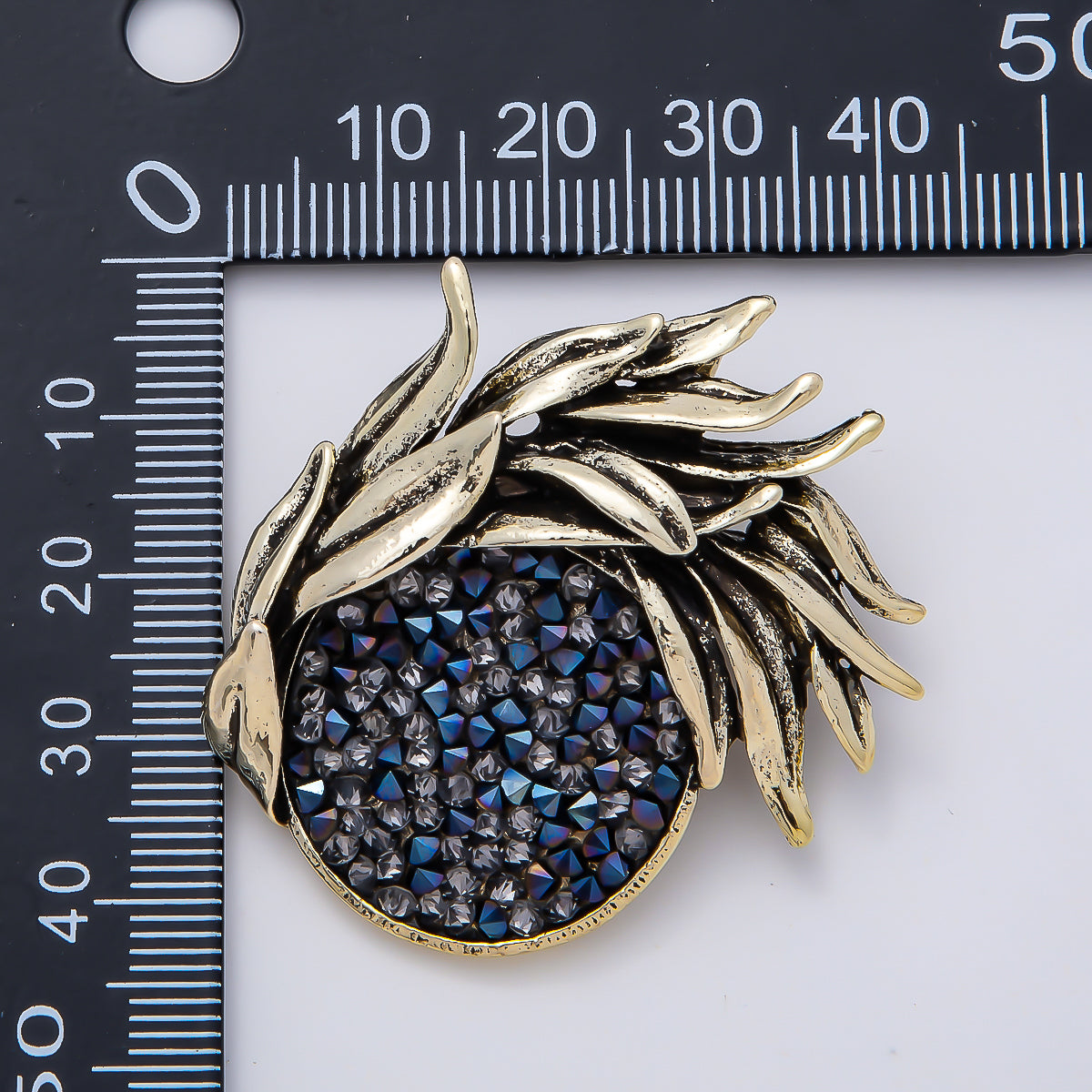 Vintage Gold 40mm Multicolor Rhinestone Round Leaf Geometric Pin Brooch | BH-00157