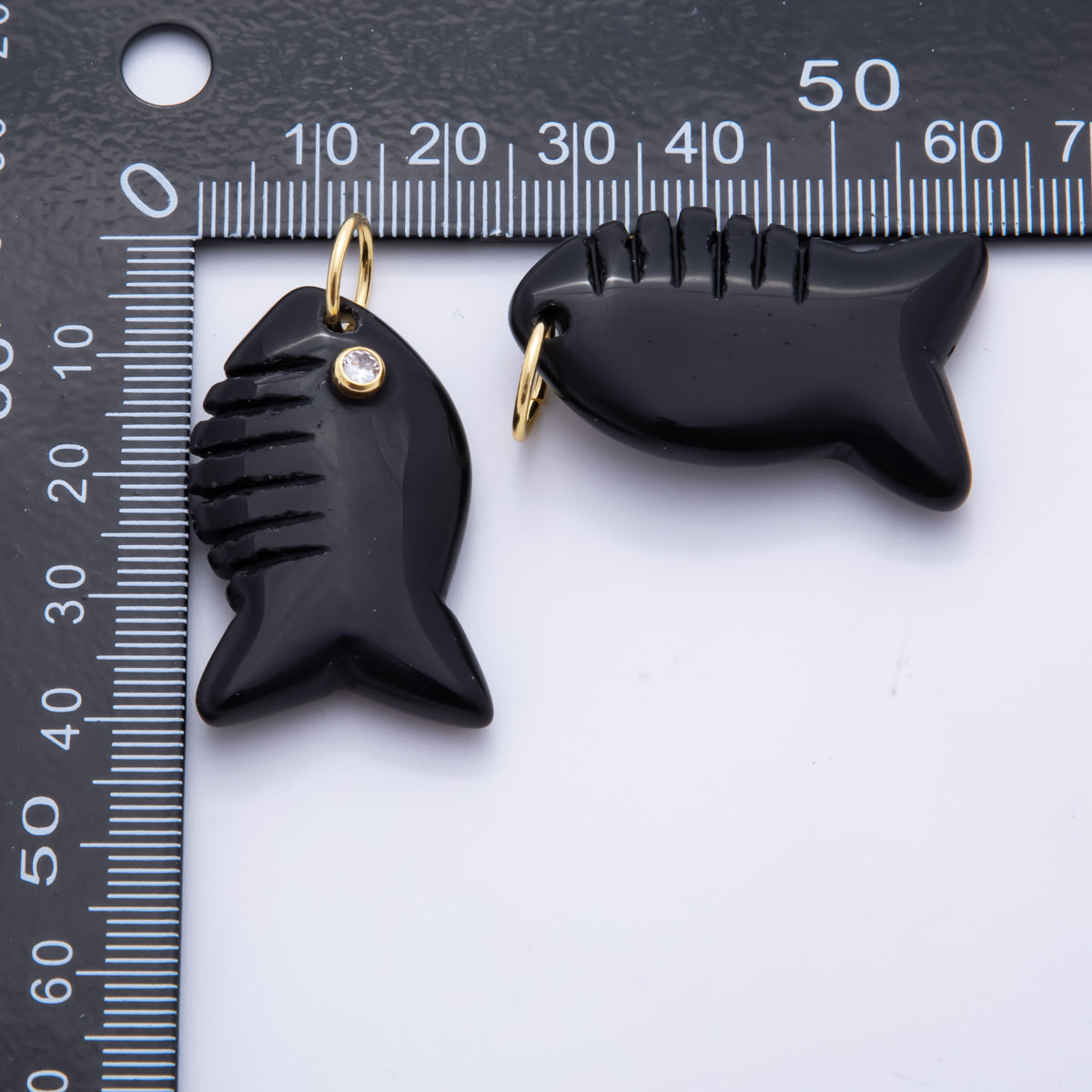 18K Gold Filled 40.5mm Tiger Stone, Obsidian, Quartz Fish Gill Gemstone Charm | AH884 - AH885