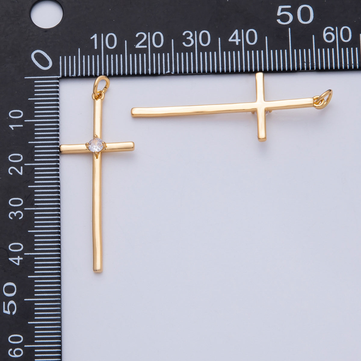 18K Gold Filled 41mm Clear CZ Religious Cross Minimalist Charm | Charms-00253
