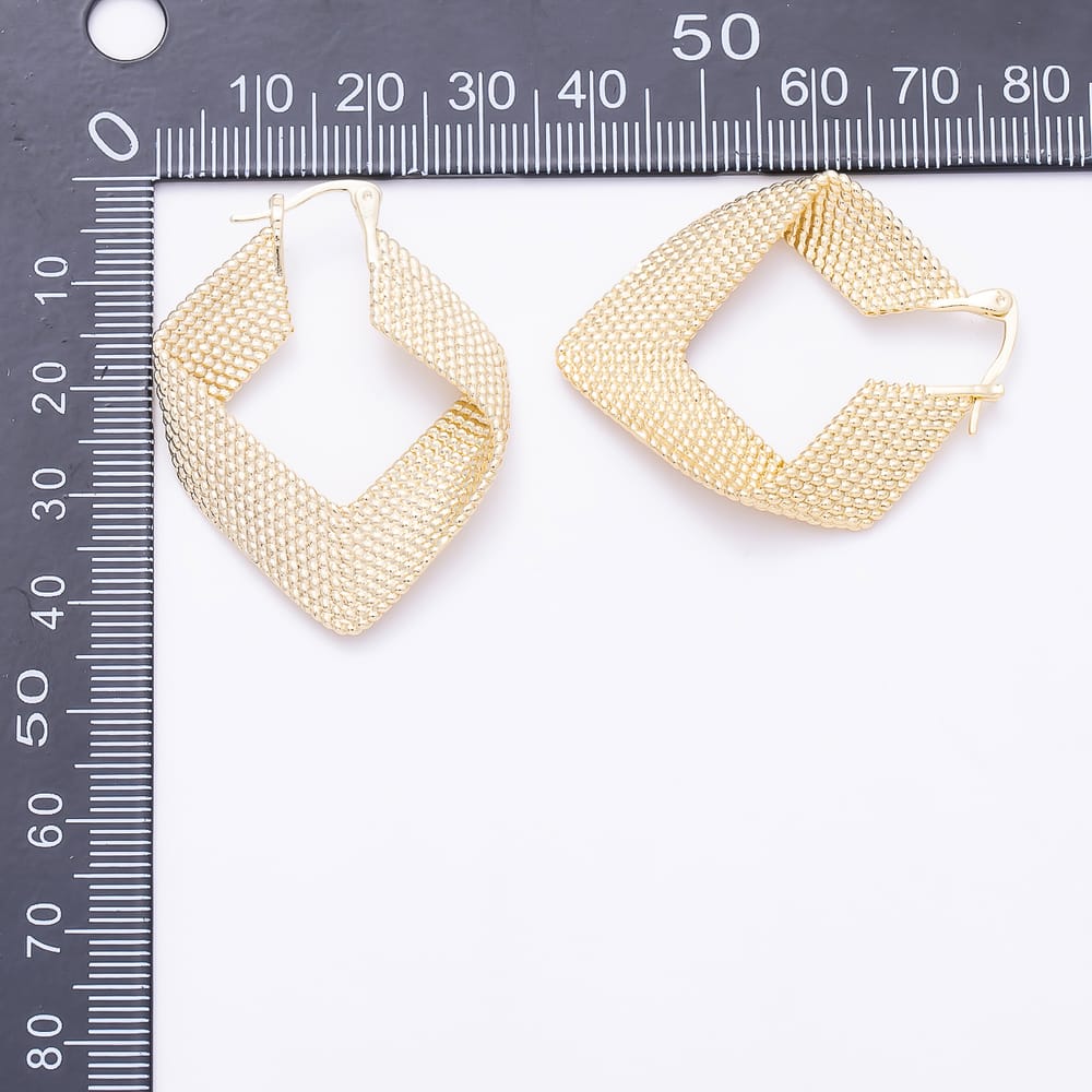 16K Gold Filled 41mm Wide Twist Rope Band Rhombus Geometric Latch Hoop Earrings | Earrings-01140