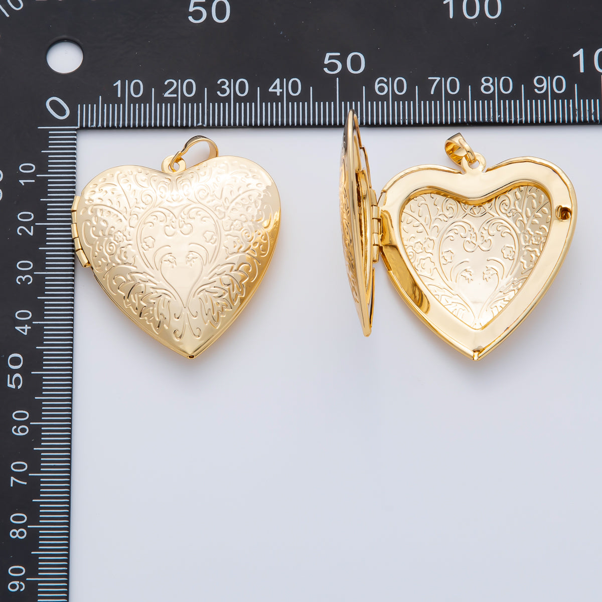 18K Gold Filled 41.5mm Floral Nature Engraved Heart Locket Pendant | AF1159
