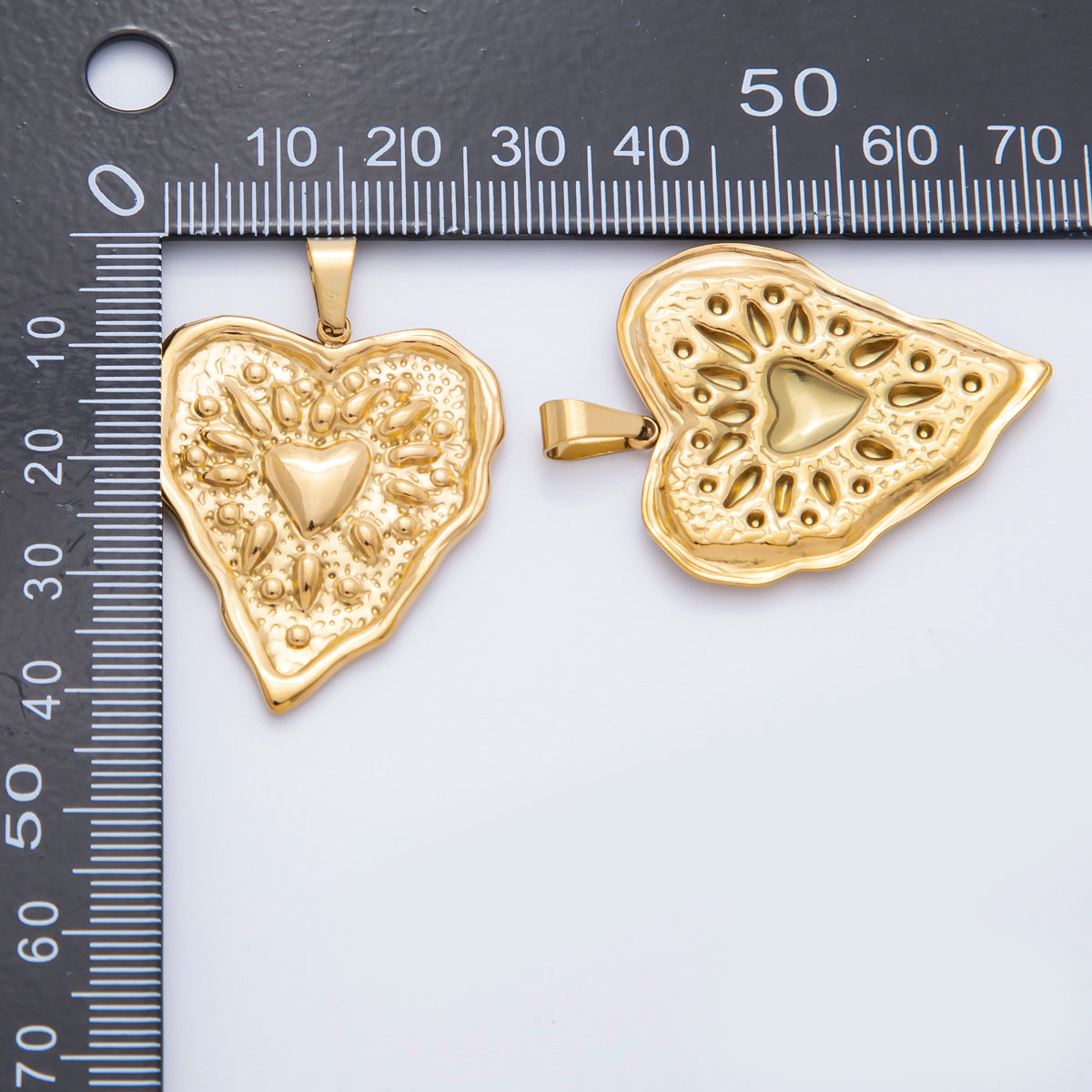 Stainless Steel 41.5mm Sunburst Textured Molten Heart Pendant | P-795