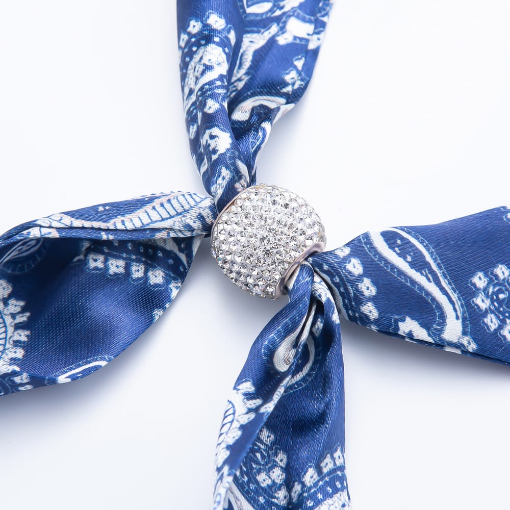 Clear Micro Paved CZ Slider Beads Printed Satin Scarf Bandana Scarf Necklace | WA-00493