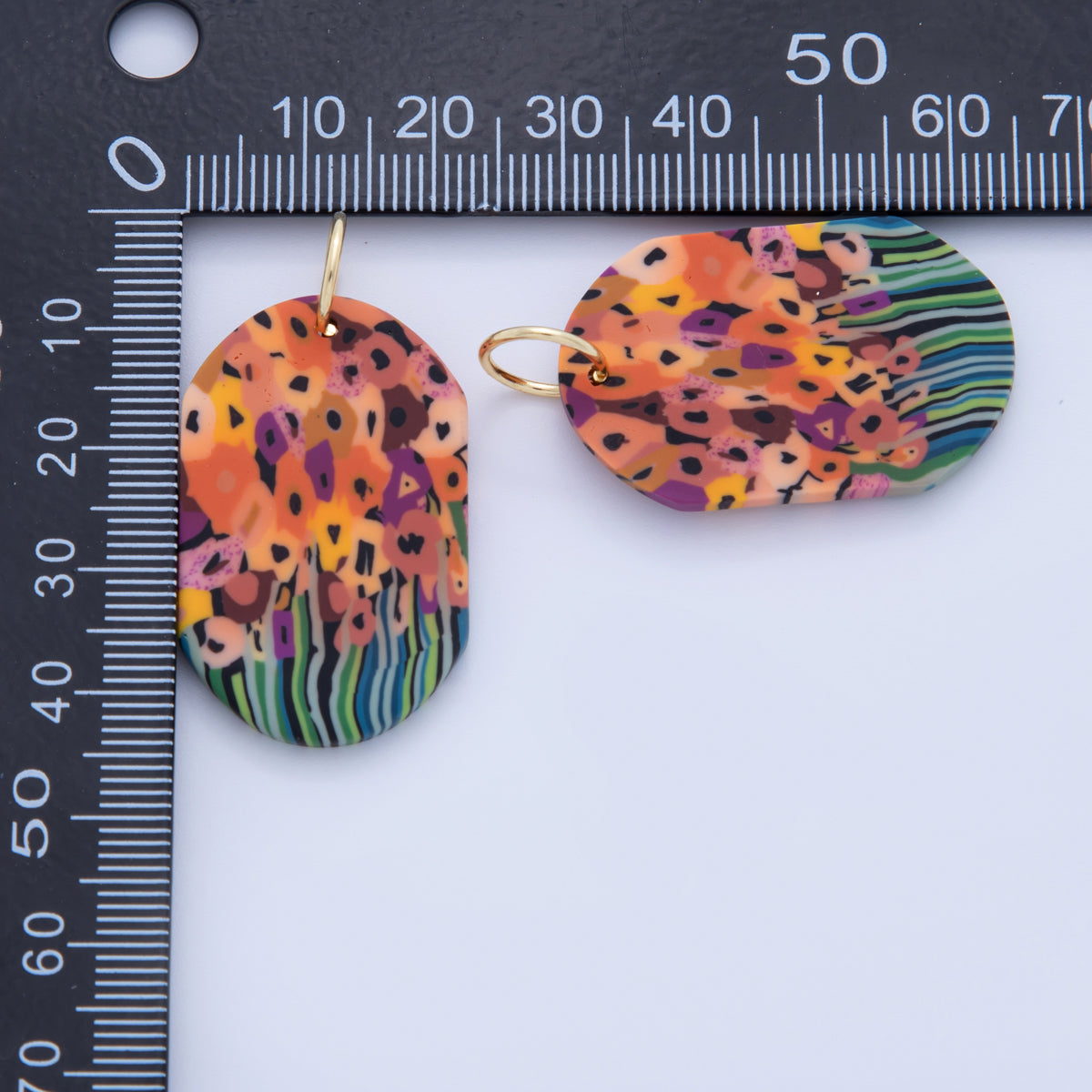 18K Gold Filled Multicolor Sunset Flower Polymer Clay Oblong Charm | AF374