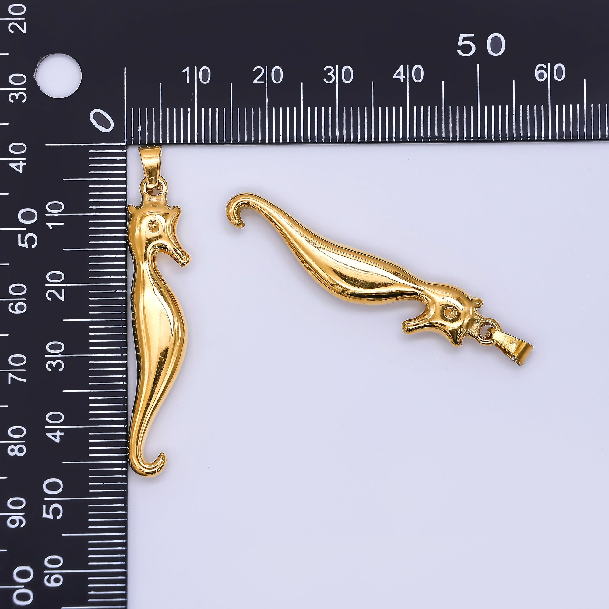 Gold Stainless Steel 43mm Slim Seahorse Animal Dainty Pendant | J162