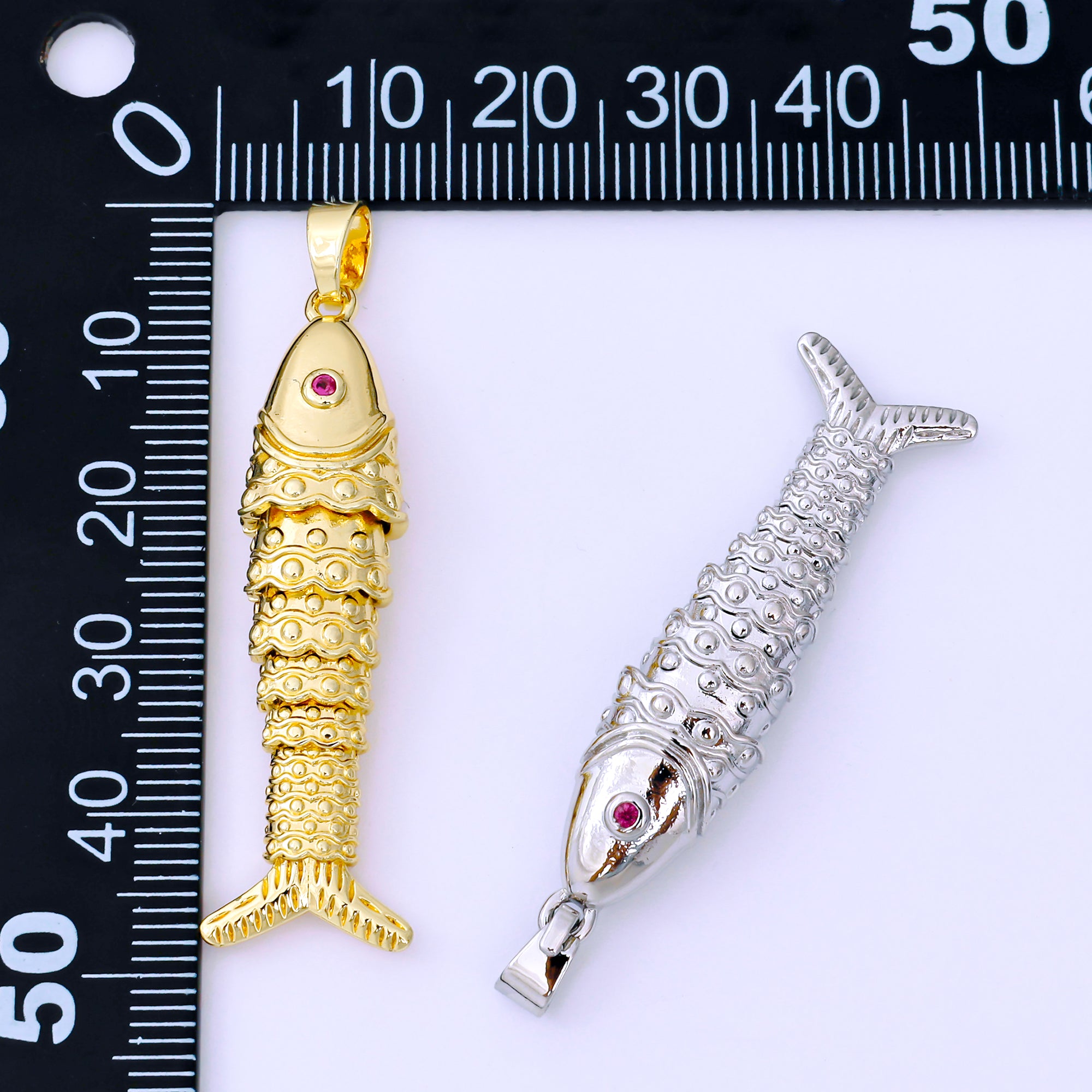 24K Gold Filled 43mm Fuchsia Round CZ Sea Creature Sardine Fish Pendant in Gold & Silver | AA1620