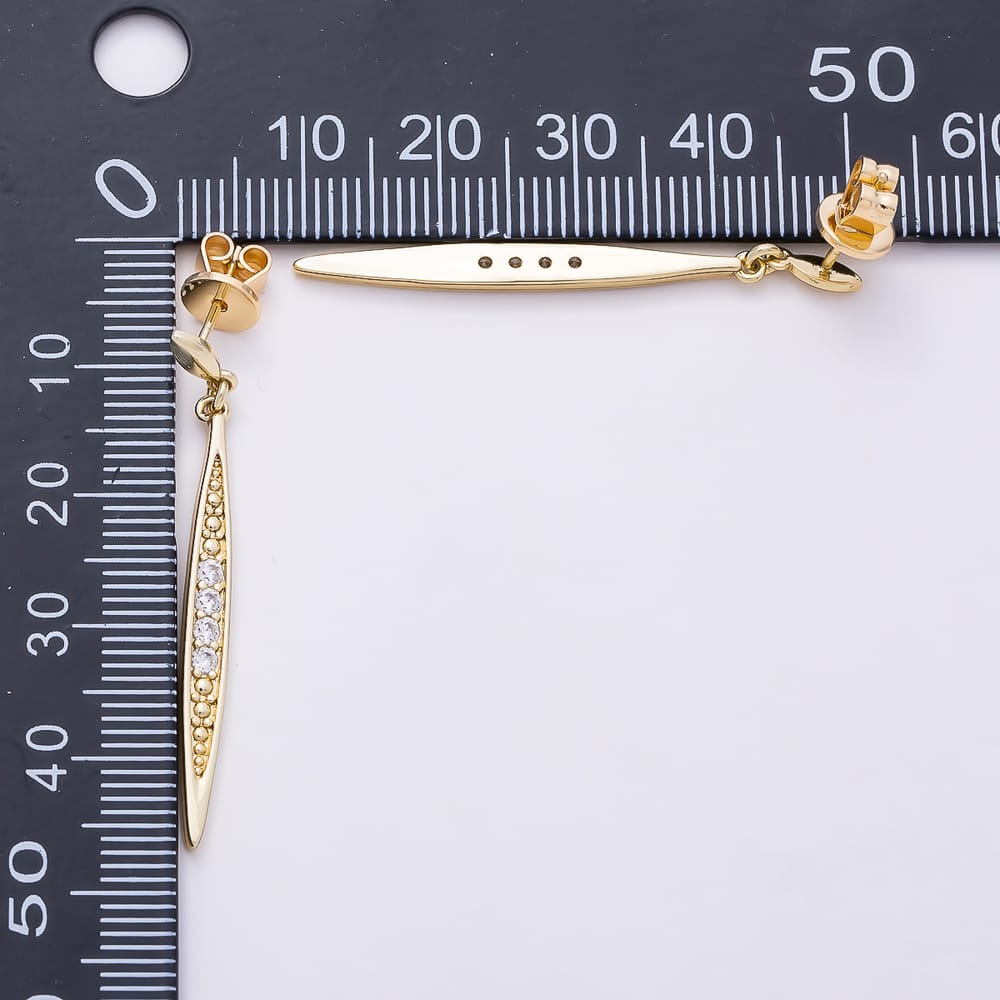 14K Gold Filled 42mm Micro Paved Navette Geometric Drop Stud Earrings | Earrings-01212