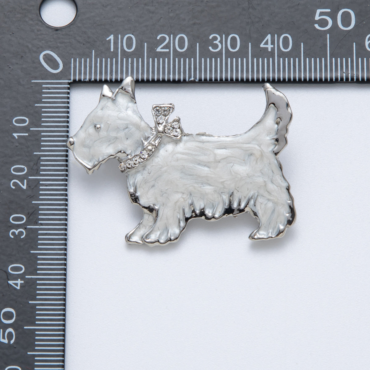 Sterling Silver Metalic Grey 43mm Enamel CZ Cute Puppy Animal Pin Brooch | BH094