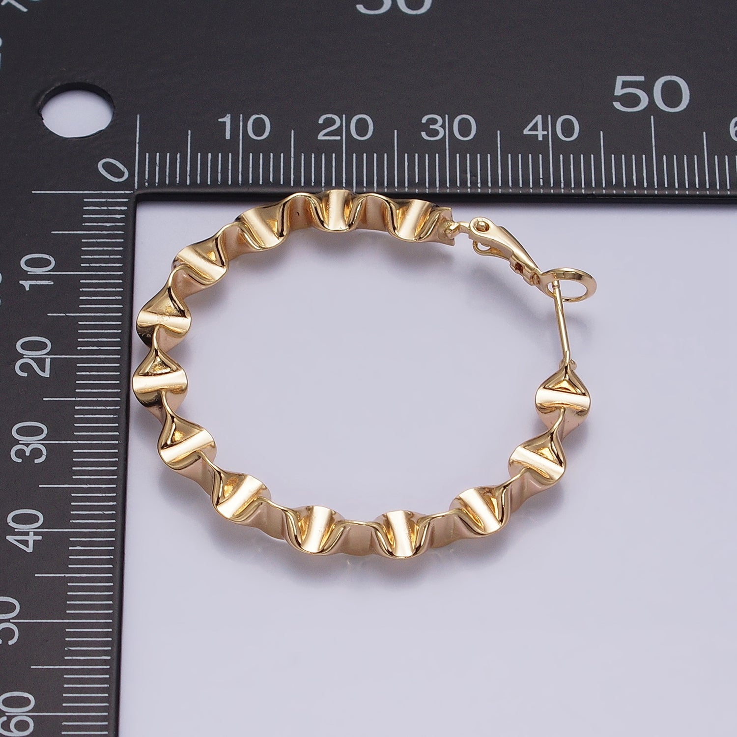 16K Gold Filled 43.5mm Geometric Wavy Foil Hinge Hoop Earrings in Gold & Silver | AB1437 - AB1438