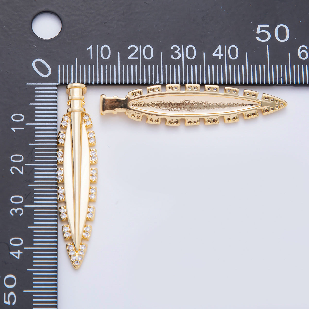 18K Gold Filled 44mm Micro Paved CZ Sharp Spearhead Charm | N-A1324