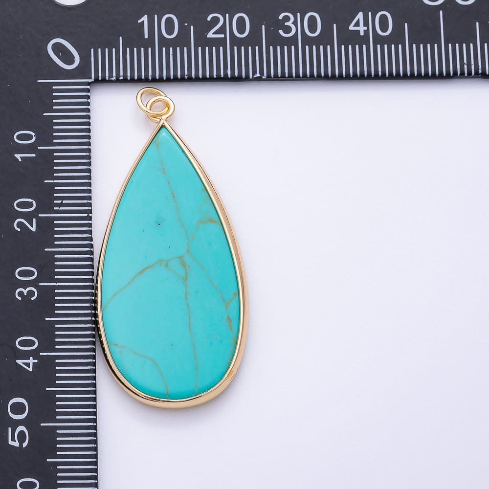 16K Gold Filled 45mm Turquoise Gemstone Teardrop Foil Bezel Pendant | Charms-02459