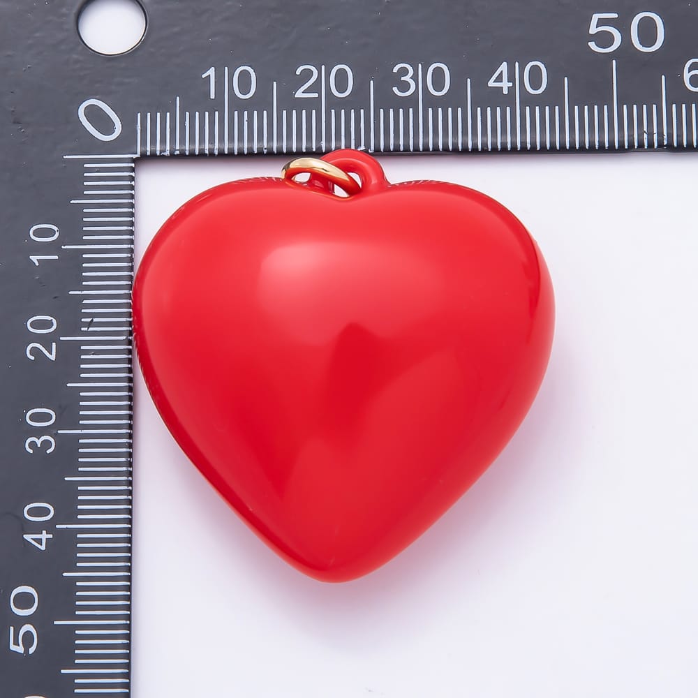 18K Gold Filled 44mm Pink, Black, Fuchsia, Red, Burgundy Enamel Resin Chubby Heart Charm | Charms-02389 ~ Charms-02393