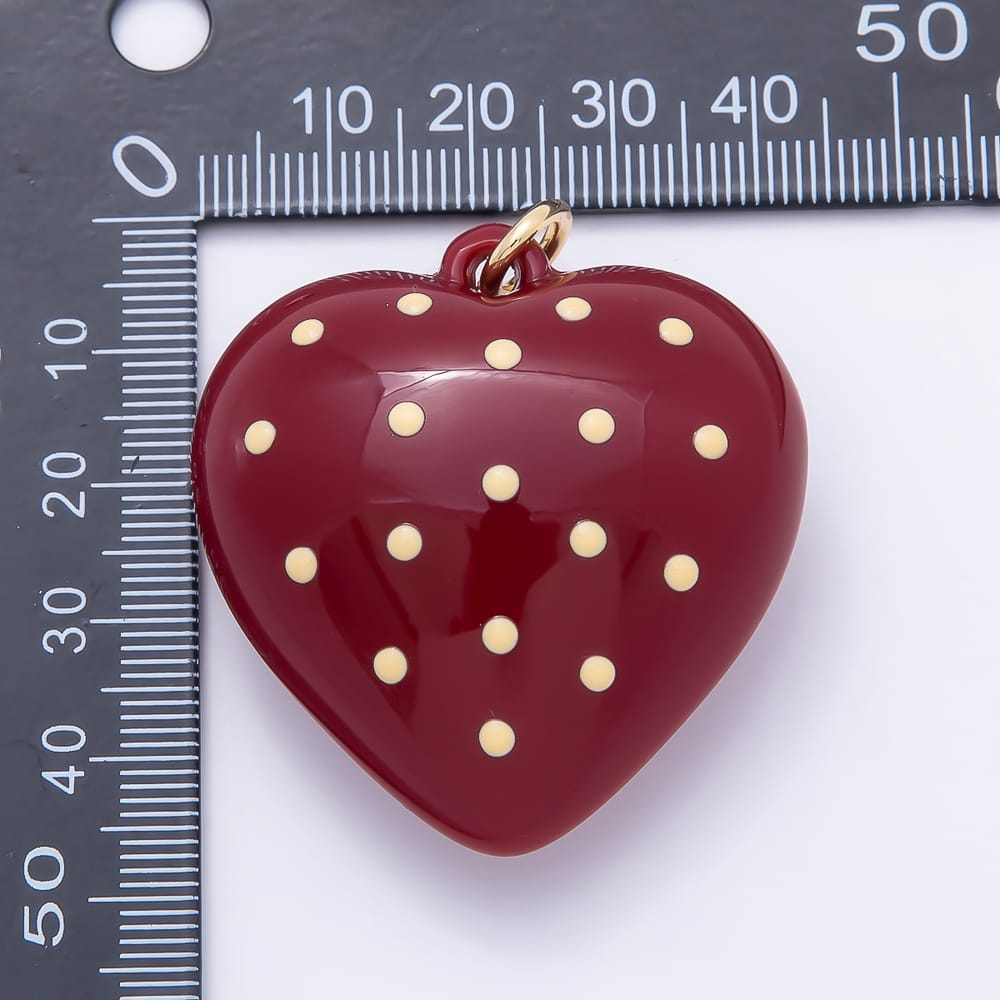 AUNTUMN FALL 18K Gold Filled 44mm Yellow Polka Dotted Red Enamel Resin Chubby Heart Charm | Charms-02394