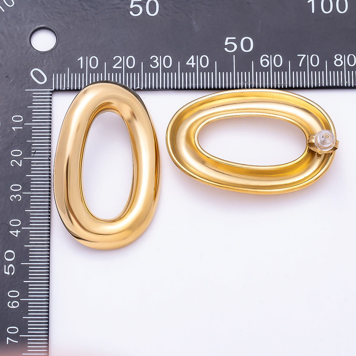 Stainless Steel Gold PVD 45mm Minimalist Oblong Oval Chubby Stud | Earrings-00734