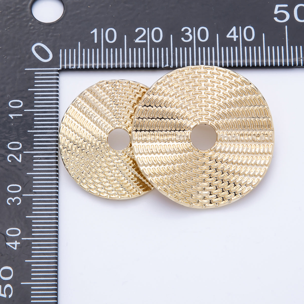 18K Gold Filled 47mm Double Hammered Woven Vinyl  Round Brooch Pin | BH-058