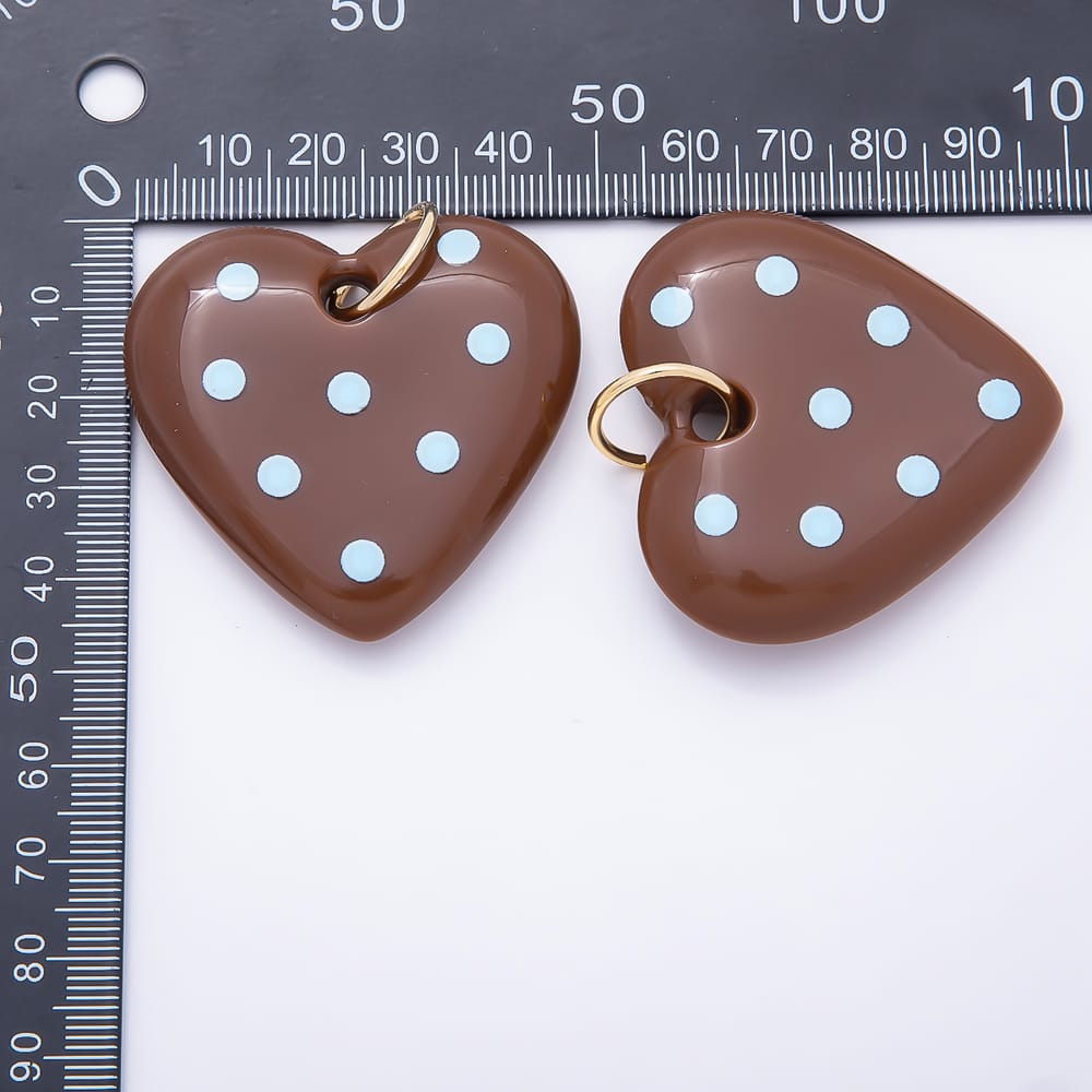 AUNTUMN FALL 16K Gold Filled 48mm Brown, Blue Polka Dotted Enamel Resin Charm | Charms-02359 Charms-02360
