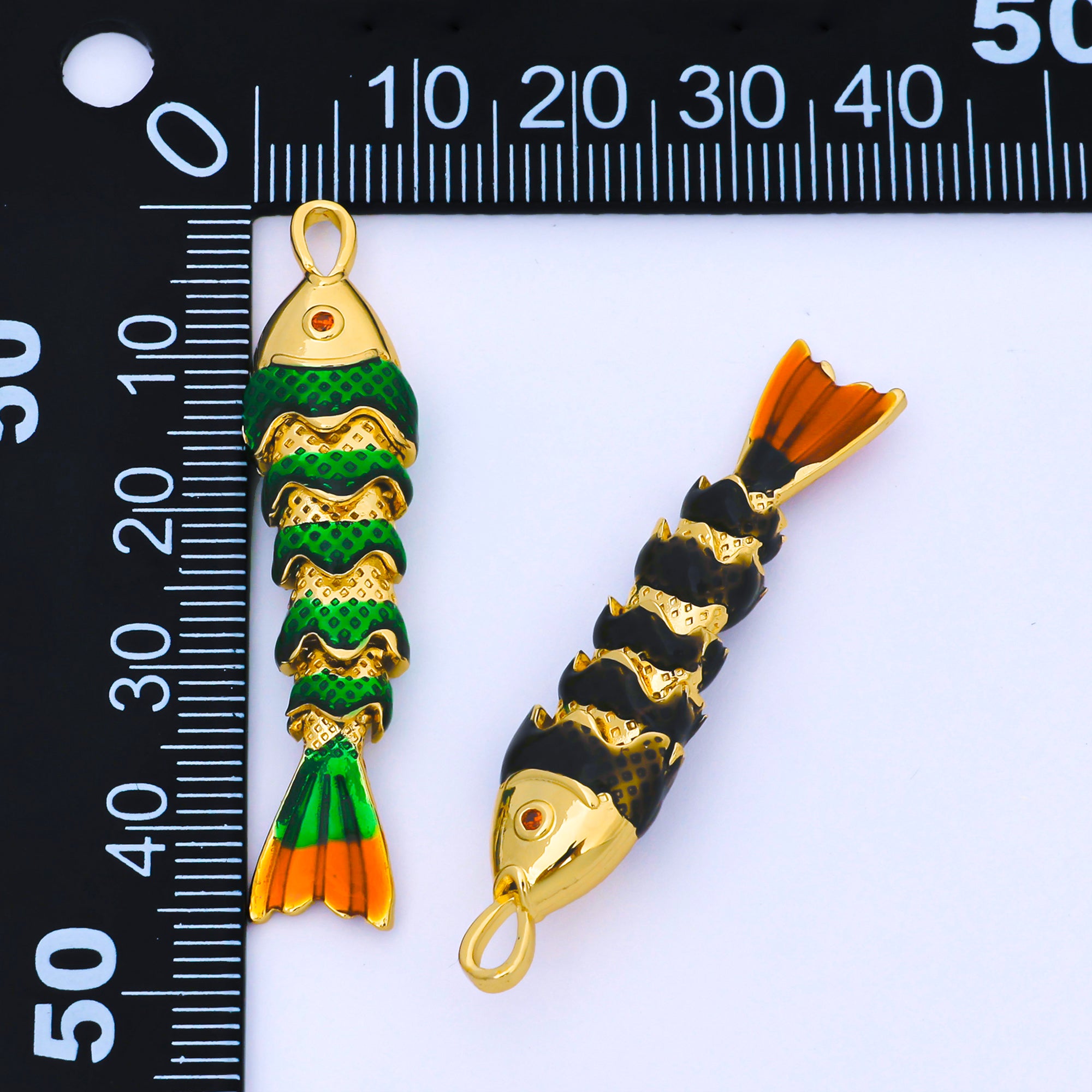 24K Gold Filled Colorful Enamel Fish 3D Movable Animal Charm | AA1667
