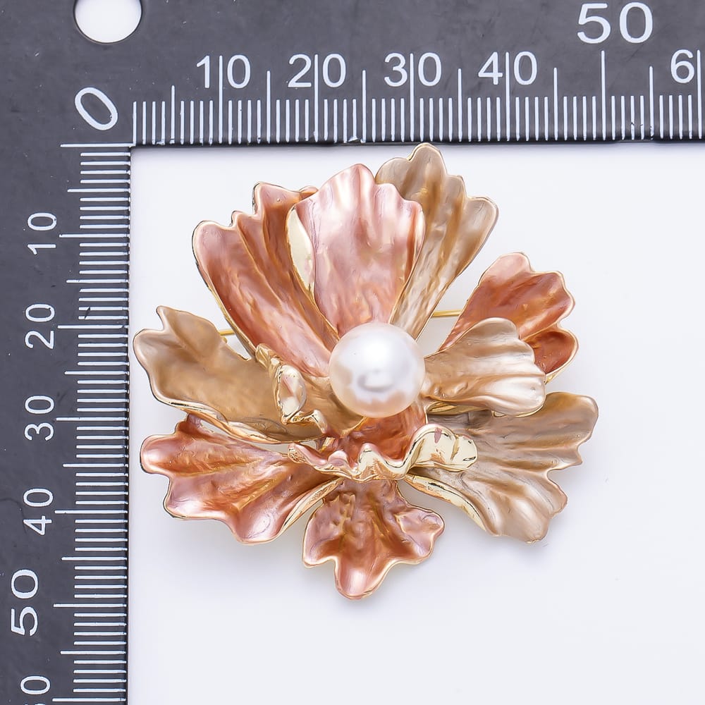 Vintage Gold Shell Pearl Round Layered Peony Flower Pin Brooch | BH-00273