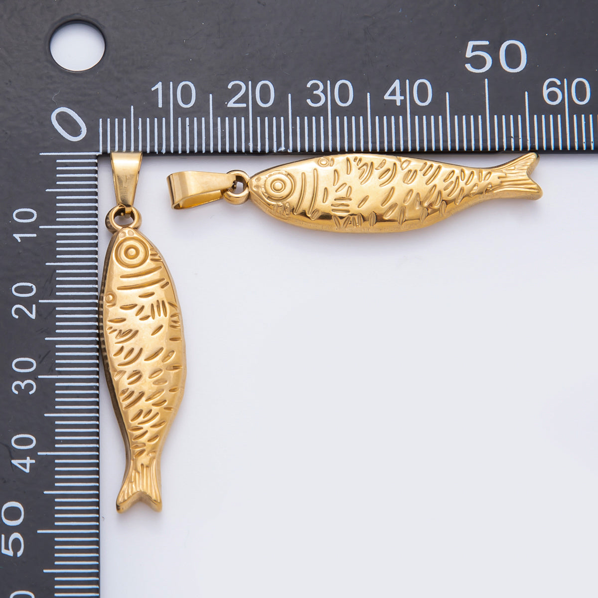 Stainless Steel 47mm Lined Sardine Fish Animal Pendant in Gold & Silver | P-802