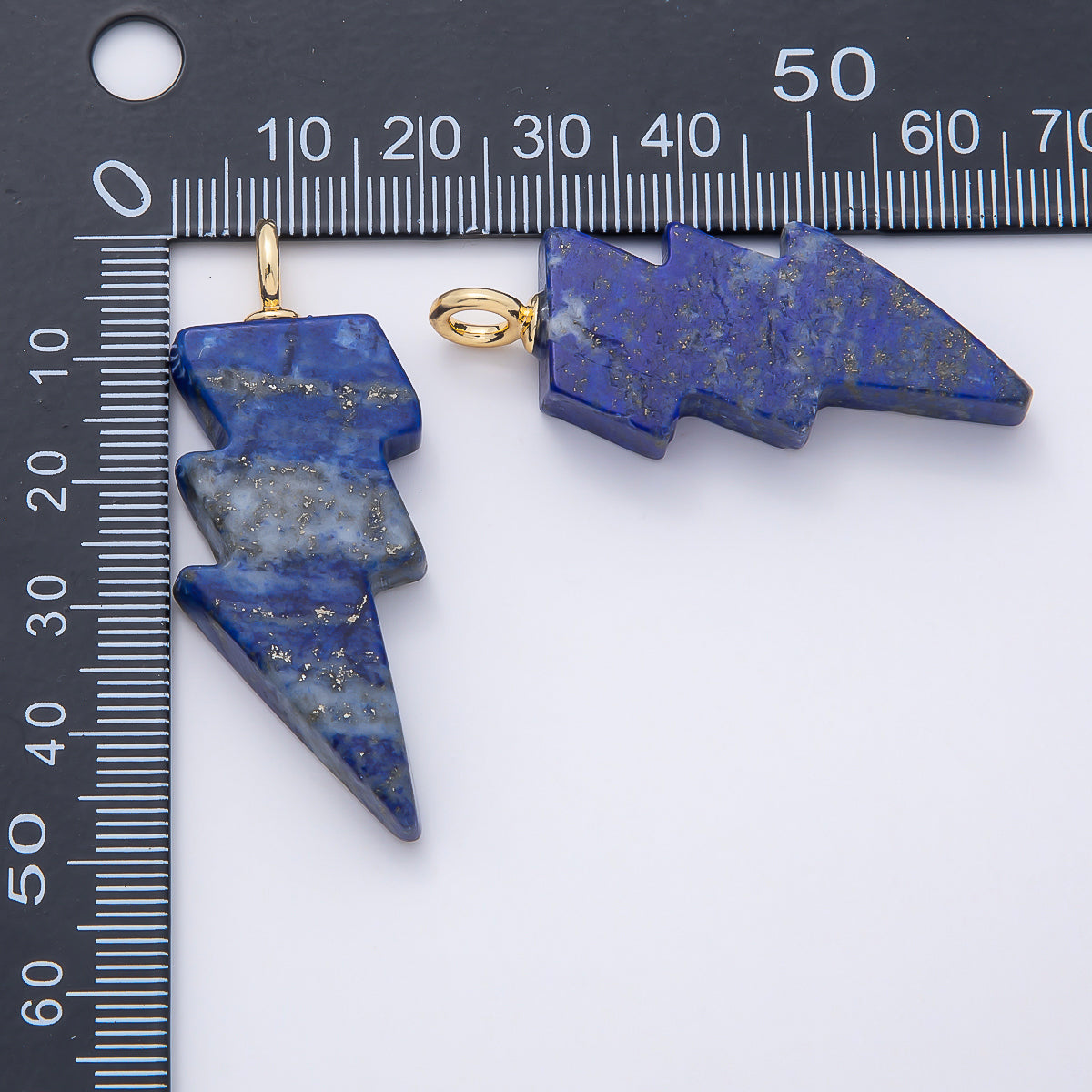 18K Gold Filled 47mm Lapis Lazuli, Amethyst, Agate Gemstone Lightning Bolt Thunder Pendant | Charms-01075 ~ Charms-01077